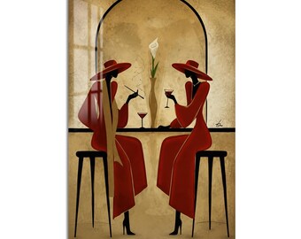 Women in Red Tempered Glass Wall Art, Modern Art Wall Decor, Large Vertical Modern Art for Living Room