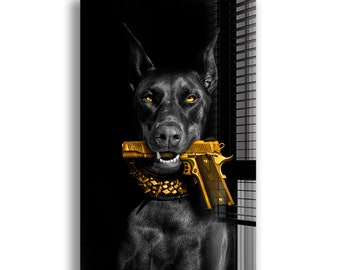 Doberman Glass Wall Art Large Canvas Decor Hanging Printing Panel Poster-Cool Dog-Deagle-Luxury Gift for Dog Lovers