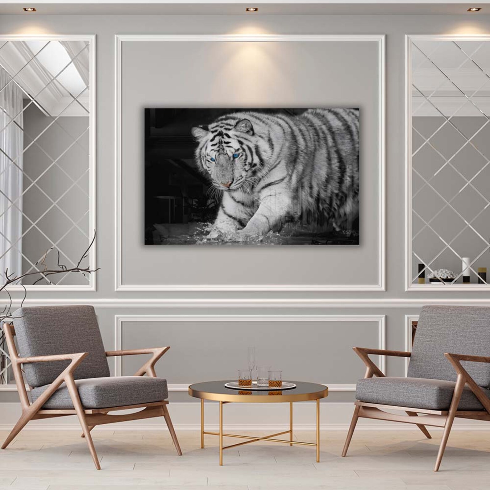 Tiger Glass Print Picture Wall Art Black White Art Printed Etsy