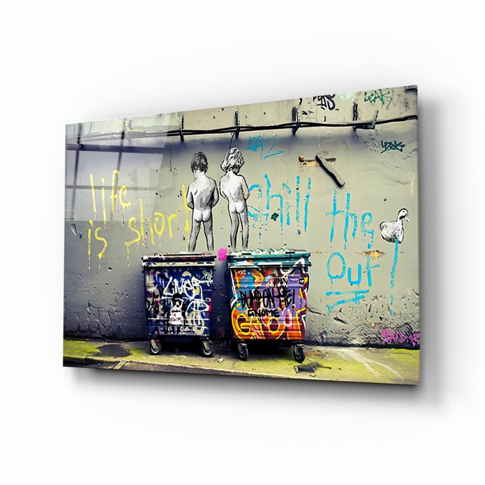 Banksy 'Peeing Boys Life Is Short' Tempered Glass Wall Art – Large Modern Print For Living Room, Bedroom, Office Decor - View #2