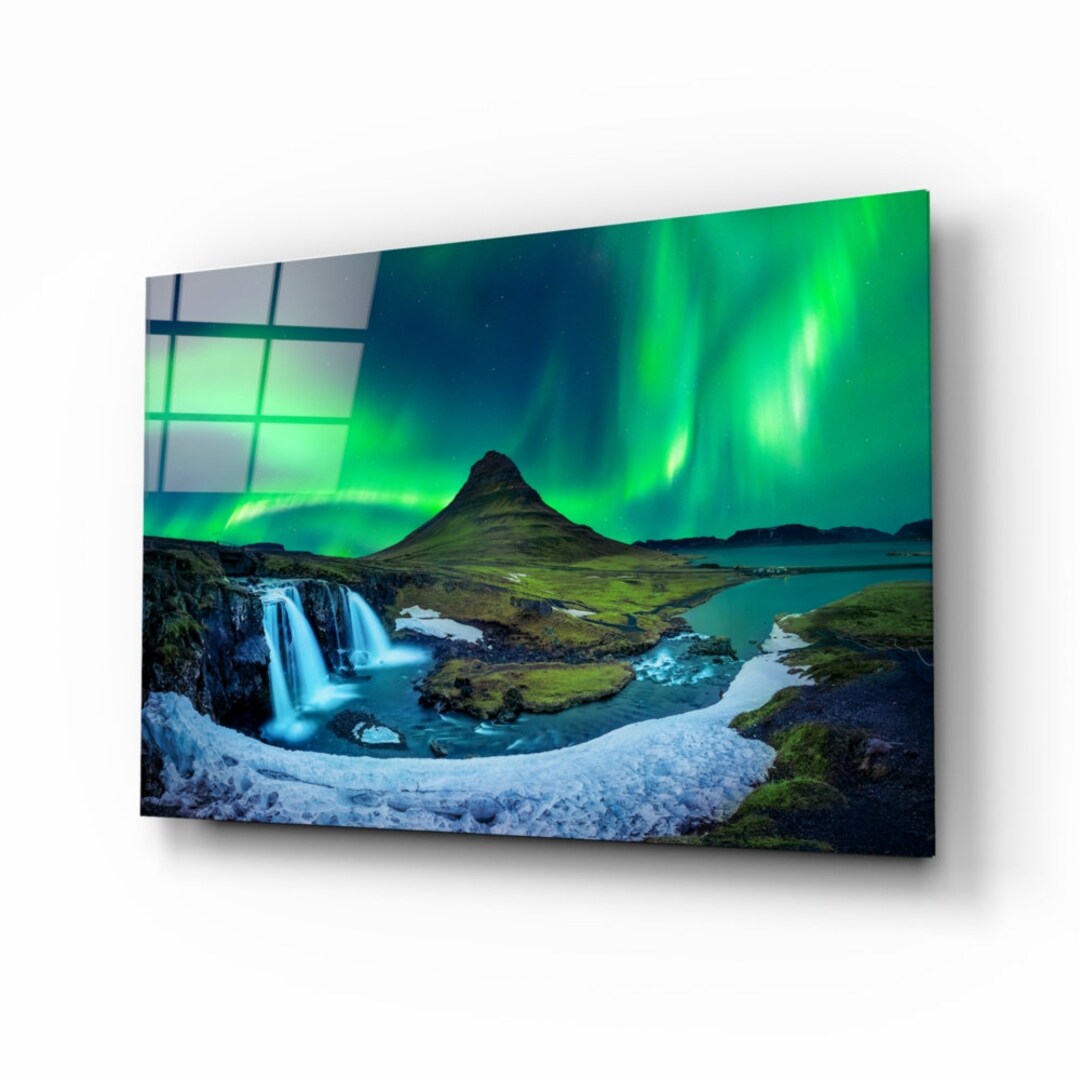 Tempered Green Aurora Glass Wall Artmega Size Glass Wall Decorwall Hangingtempered Glass Art