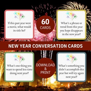 Tarjetas de conversación de Año Nuevo, tarjetas para iniciar una conversación, tarjetas para romper el hielo de Año Nuevo, tarjetas con preguntas