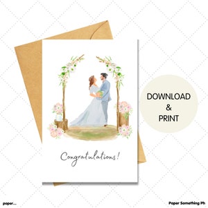 Carte de mariage de félicitations, carte de voeux imprimable aquarelle
