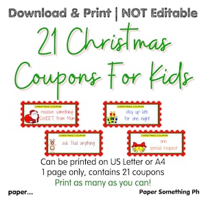 Christmas Coupons for Kids, Printable Coupons - Etsy