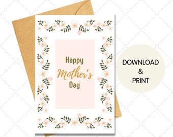 Happy Mother's Day Printable Greeting Card Pink Floral Frame