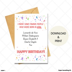 Carte de meme anniversaire avril, jolie carte de voeux imprimable drôle drôle d'esprit