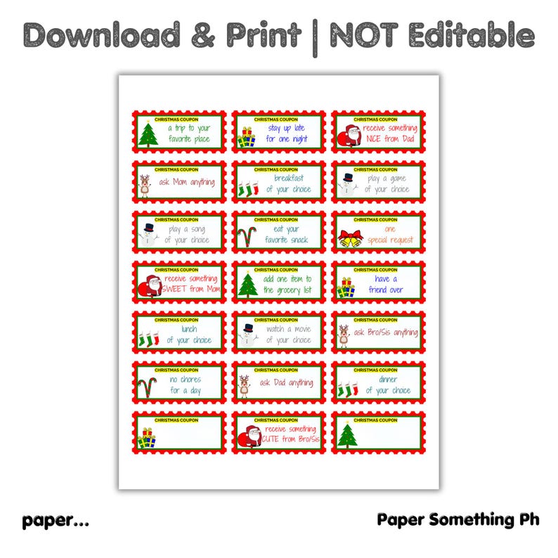 Christmas Coupons for Kids, Printable Coupons - Etsy
