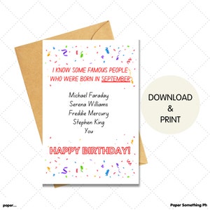 Carte meme anniversaire septembre, jolie carte de voeux imprimable drôle drôle d'esprit