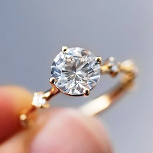 2.10 TW Round Moissanite Wedding Ring, 14K Yellow Gold Solitaire Engagement Ring, Round Anniversary Gift Ring, Bridal Ring, Promise Ring