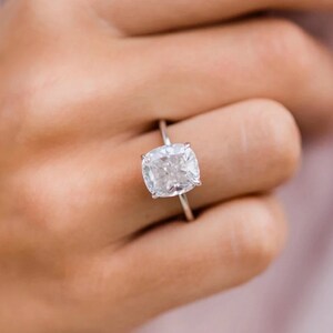 3 CT Cushion Cut Moissanite Engagement Ring, 14K White Gold Solitaire Anniversary Ring, Cushion Wedding Ring, Anniversary Gift, Bridal Ring