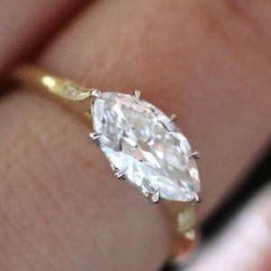 2 CT Marquise Cut Engagement Ring, Wedding Ring For Woman, Anniversary Promise Gift, 14K Yellow Gold East West Solitaire Moissanite Ring