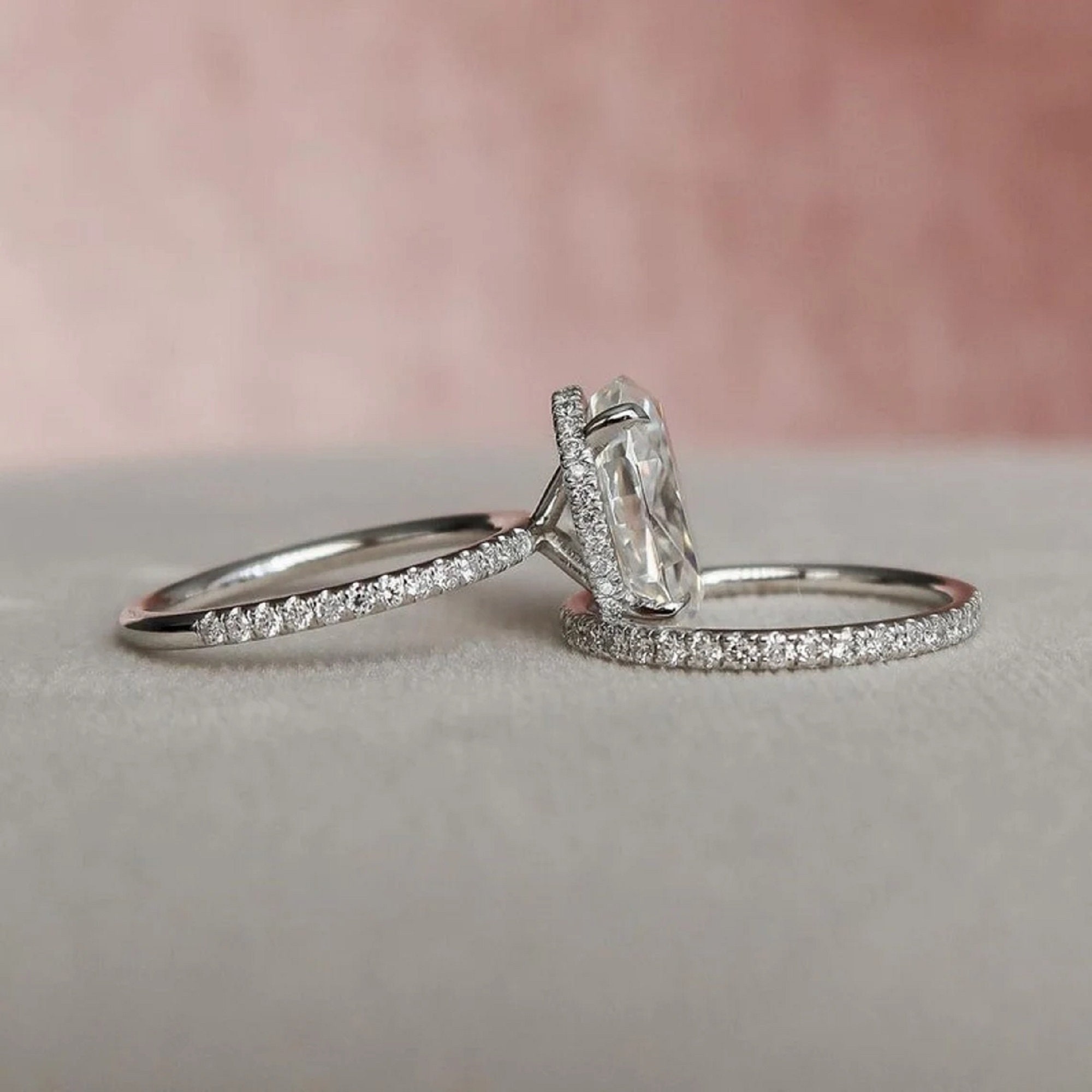 3 CT Oval Cut Moissanite Engagement Ring Set 14K White Gold Anniversary ...