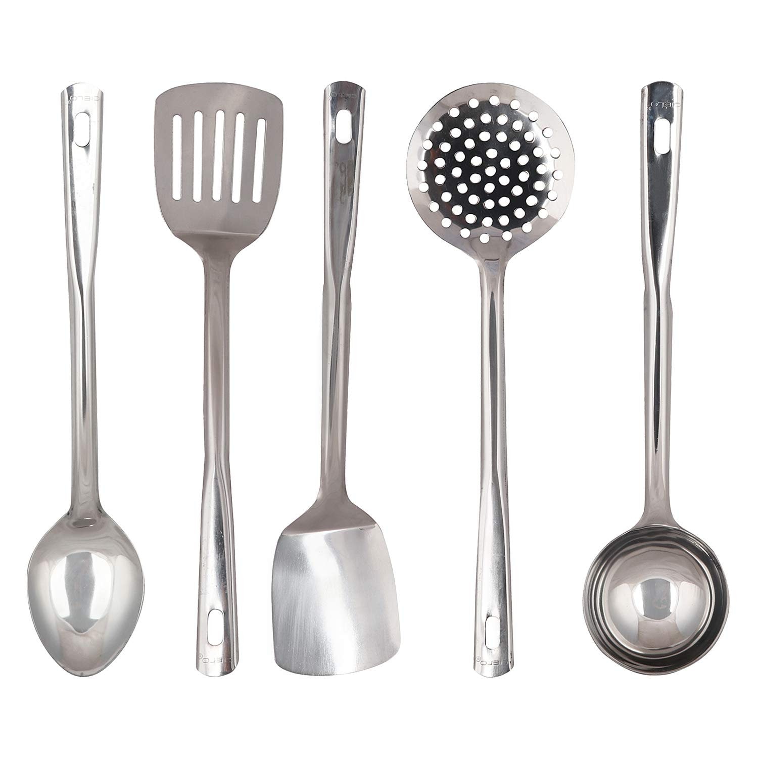 Stainless steel soup ladle spoon wooden handle asian cooking gadgets  skimmer turner kitchenware tools utensils set