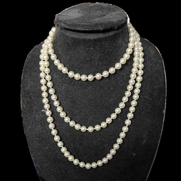 Sixty Inch Necklace of Pearls - Eight mm Beads - Continuous - Knots Between Beads - Free Shipping