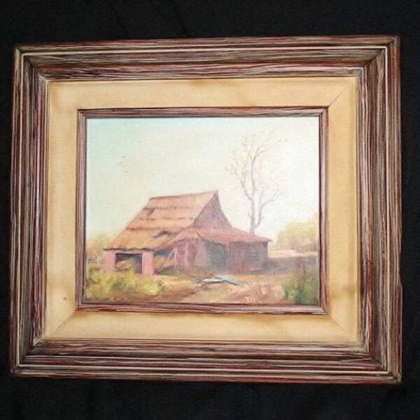 Willa E. Smith Painting - Original Oil on Canvas - California Artist - Wood Framed - Barn Rural Scene - 1955 - Free Shipping