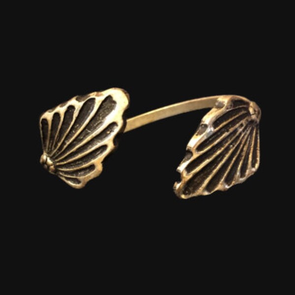 Cuff Bracelet - Graceful Leaf Motif - Black on Brass - Free Shipping