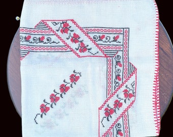 Small Tablecloth with Cross-Stitch Embroidery and Decorative Edging - Square - Free Shipping