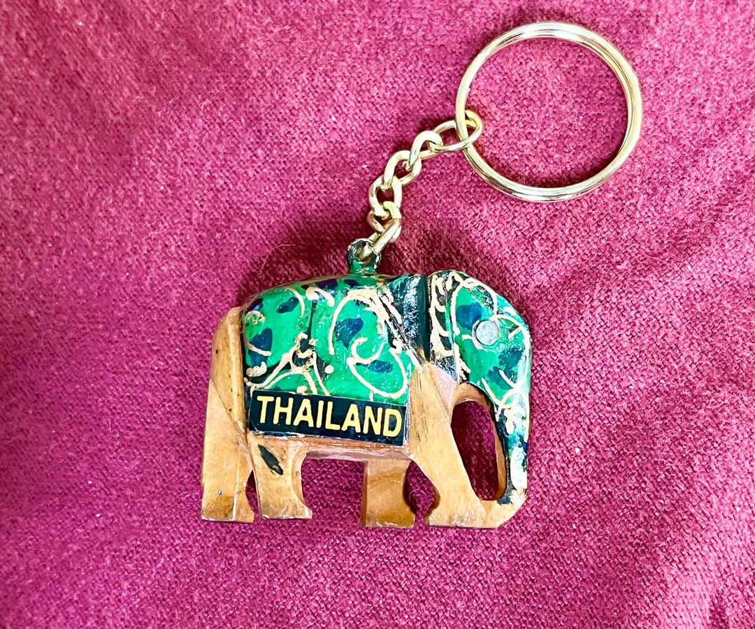 Decorated Wooden Elephant Key Chain Thailand Etsy UK