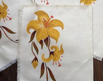 Four Linen Placemats - Liquid Embroidery - Tiger Lily Design - Free Shipping