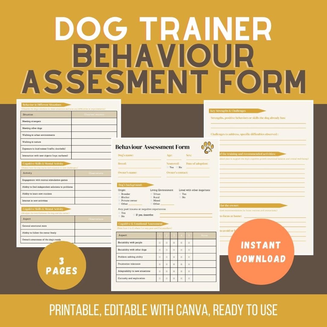 Behavior Assessment Form Template Dog Trainer Client Customizable ...