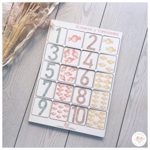Juego infantil de fichas para niños con cartas de madera. Asociar fichas de números y cantidades. Memory Cards, Fichas de memoria.
