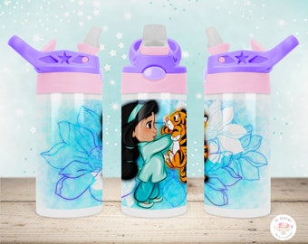 Cantimplora infantil Princesas de acero inoxidable térmica. Botella de agua infantil personalizada.