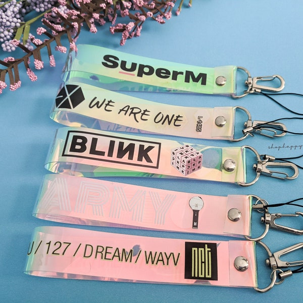Kpop wriststrap keychain | kpop lanyard | lightstick strap for BTS, Blackpink, EXO, NCT, SuperM | holographic wrist keychain
