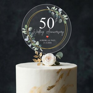 Personalised Golden Wedding Anniversary Cake Topper | Acrylic Cake Sign - Keepsake Gift for Couples 1st 5th 10th 20th 25th 30th 40th 50th