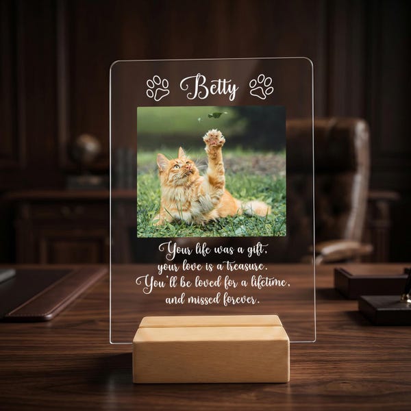 Personalized Pet Memorial Acrylic Plaque, Custom Photo Keepsake, Sympathy Gift for Cat or Dog Loss from Pet Owners