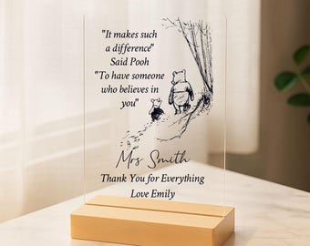 Personalised Teacher Gift | Winnie the Pooh Plaque | Thank You Present from Student | Mentor Keepsake | End of Term School Leavers Gift