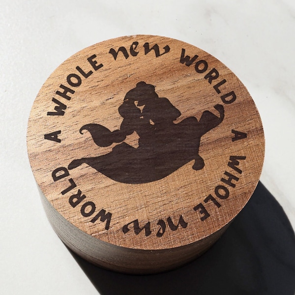 A Whole New World Box Aladdin Wedding Ring Box, Disney Engraved Box, Jasmine Genie Wedding Band Box, Disneyland Proposal Box, Disney Gift