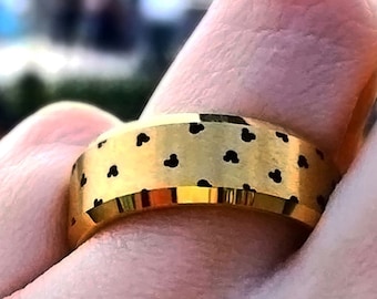 Disney Mickey and Minnie Polka Dot Heads Pattern Outline Ring, Disney Wedding Ring Mickey Mouse Ring, Minnie Mouse Ring, Disney Promise Ring