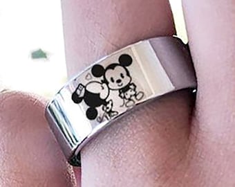 Anillo Chibi de Mickey Mouse, Anillo de Boda Disney, Anillo de Compromiso Disney, Anillo de Minnie Mouse, Anillo de Propuesta Disney, Joyería Disney