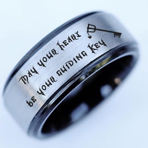 Engraved Kingdom Hearts Key Ring, Kingdom Hearts Gamer Ring, Kingdom Hearts Wedding Band, May Your Heart Be Your Guiding Key Rin 8mm