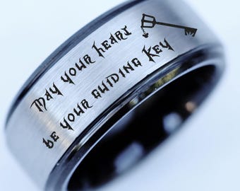 Engraved Kingdom Hearts Key Ring, Kingdom Hearts Gamer Ring, Kingdom Hearts Wedding Band, May Your Heart Be Your Guiding Key Rin 8mm