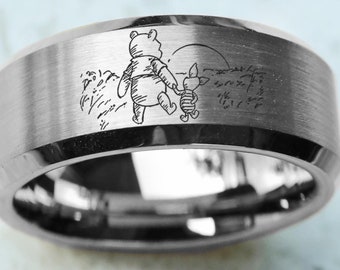 Winnie the Pooh and Piglet Wedding Band, Tigger Ring, Winnie The Pooh Disney Ring, Disneyland Jewelry, Tigger Ring, Disney Proposal Engraved