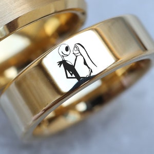 Jack Sally Ring, Disney Jack Ring Halloween Engraved Ring, Skull Magic Jewelry, Halloween Gift Ring Wedding