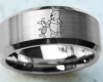 Winnie the Pooh and Piglet Wedding Band, Tigger Ring, Winnie The Pooh Disney Ring, Disneyland Jewelry, Tigger Ring, Disney Proposal Engraved