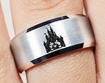 Disney Castle Mickey and Minnie Castle Kissing Ring, Disney Wedding Ring Mickey Mouse Ring, Minnie Mouse Ring, Disney Promise Ring