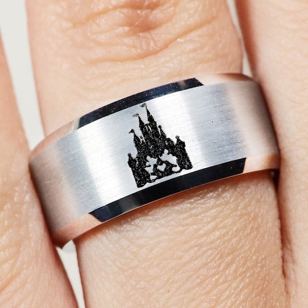Disney Castle Mickey and Minnie Castle Kissing Ring, Disney Wedding Ring Mickey Mouse Ring, Minnie Mouse Ring, Disney Promise Ring