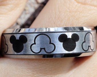 Silver Engraved Alternating Mickey and Minnie Ring, Disney Wedding Ring Mickey Mouse Ring, Minnie Mouse Ring, Disney Promise Ring