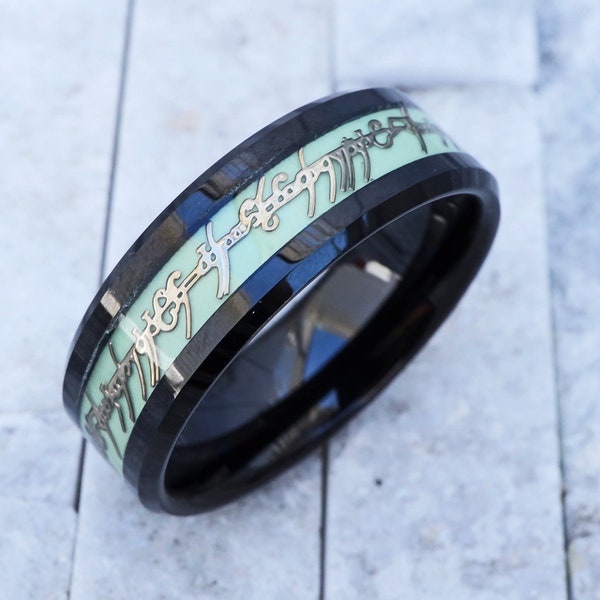 Black Engraved Elvish Script Ring, Elvish Ring, Elvish Language Band, Elvish Wedding Ring, Medieval Wedding Ring, Medieval Middle Earth Ring