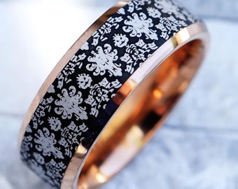 Disney Haunted Mansion Engraved Ring, Disney Wedding Haunted Mansion Castle Ring, Disney's Tungsten Ring, Disneyland Promise Ring