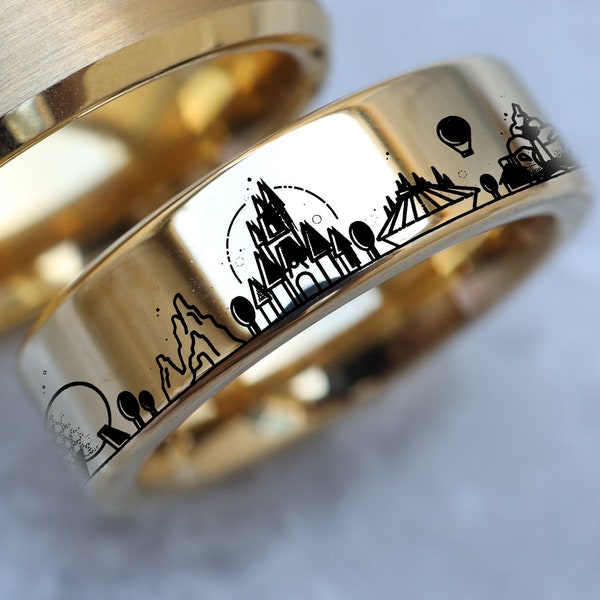 Disneyland Theme Park Ring, Disney Ring Wedding Band, Disney Engagement Ring,  Minnie Mouse Ring, Disney Proposal Ring, Disney Jewelry 6mm