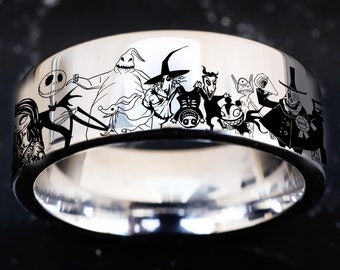 Jack Sally Zero Oogie Boogie Ring, Lock Shock Barrel Disney Jack Ring Halloween Engraved Ring, Skull Magic Jewelry, Halloween Ring Wedding