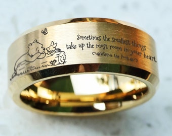 Winnie the Pooh Wedding Band, Tigger Ring, Eeyore Disney Wedding Ring, Christopher Jewelry, Piglet Ring, Disney BFF Engraved Ring