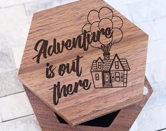 Carl and Ellie Wood Wedding Ring Box, UP Movie Ring Box, Our Adventure