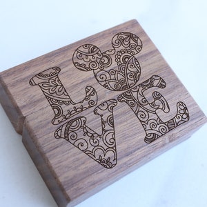 LOVE DISNEY Wedding Ring Box, Disney Wood Ring Box, Mickey Mouse Ring Box, Minnie Mouse Ring Holder, Disneyland Gift