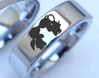 Disney Lilo and Angel Kiss Anniversary Wedding Ring, Lilo Angel Wedding Band Head Ring, Disney Promise Ring, Disney Proposal Ring