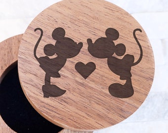 Mickey and Minnie Silhouette Wedding Ring Box, Mickey and Minnie Mouse Engagement Wood Ring Box, Disneyland Castle Jewelry Box, Disney Gift